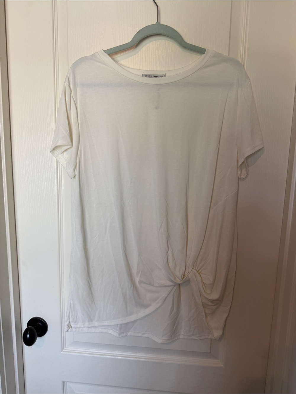 Green Envelope White Short Sleeve Twist Front Tee